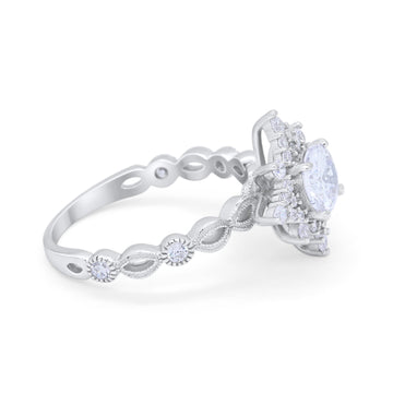Floral Vintage Style Engagement Ring Round Simulated Cubic Zirconia 925 Sterling Silver